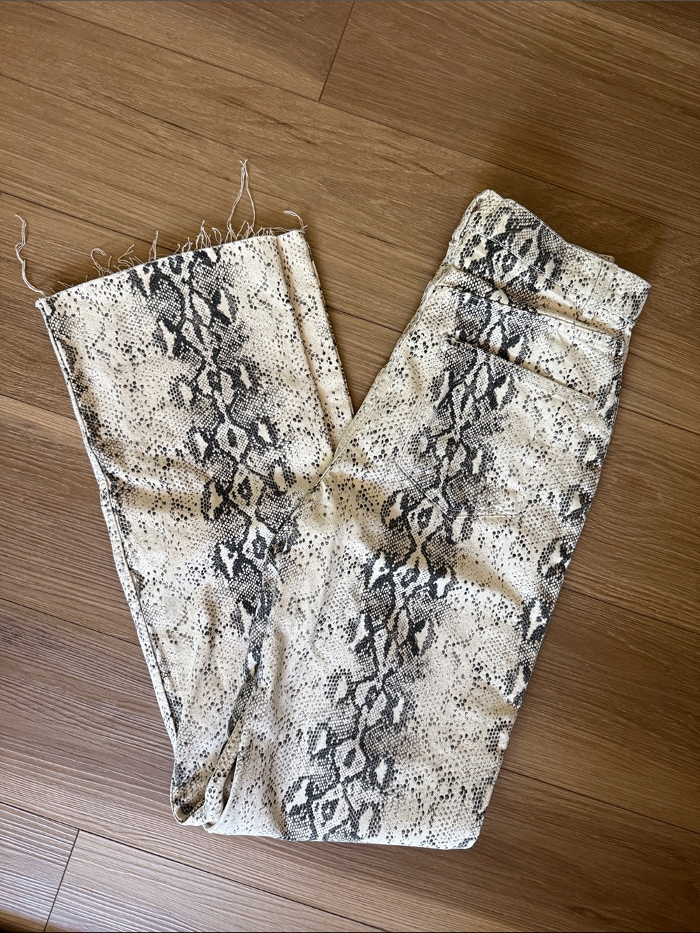Zara Cream and Black Snake Print Pants